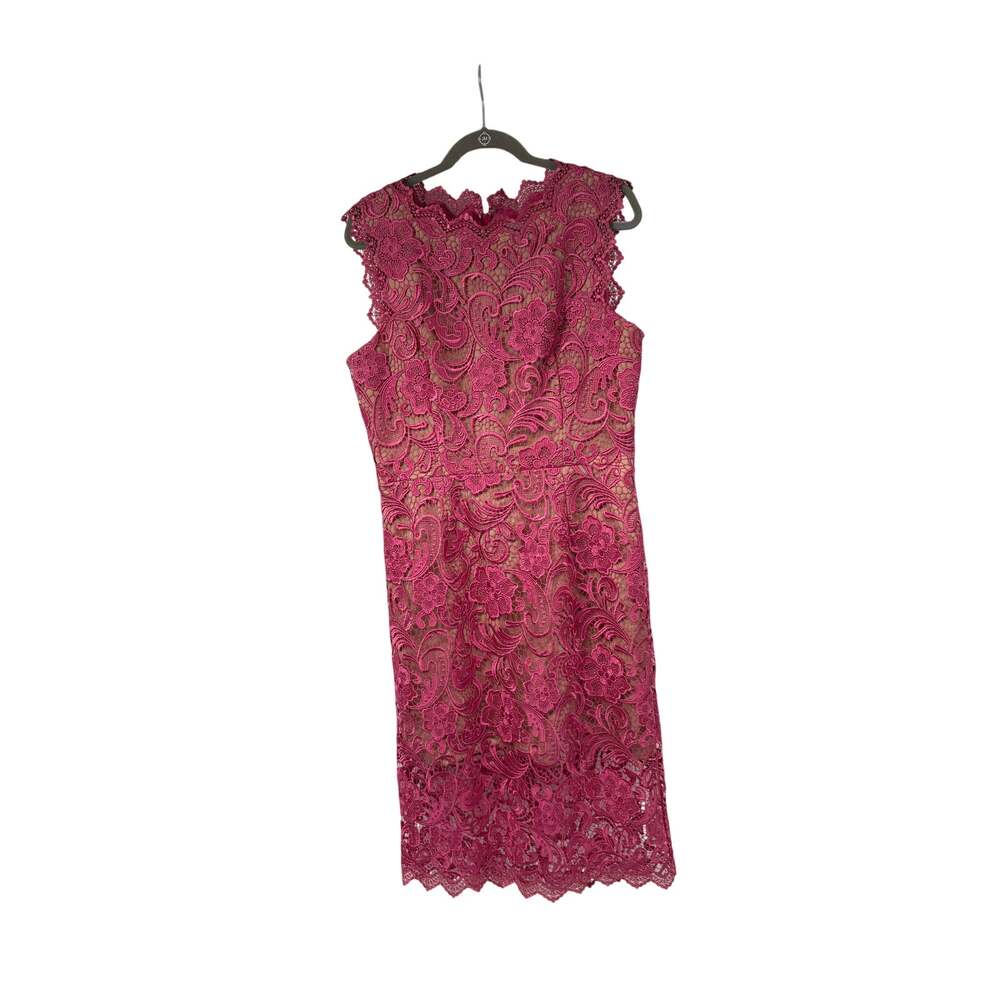 Dress the Population Women's Claudette Lace Sheath Midi Dress XL Pink